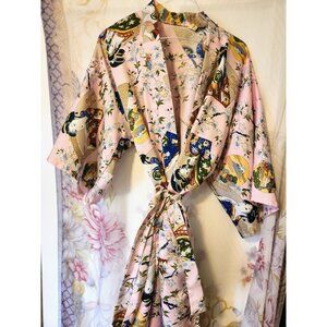 Ladies Pink Kimono Authentic Vintage 80s One Size Elegant